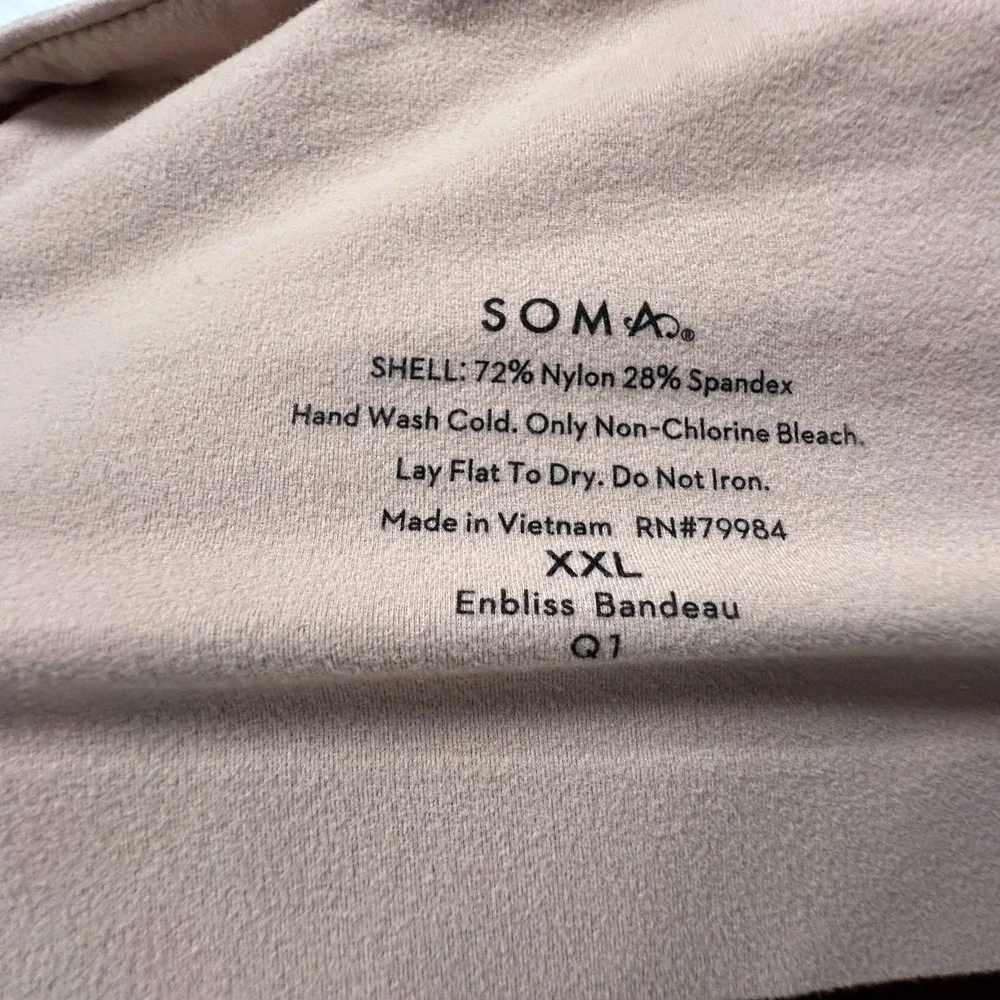 SOMA Enbliss XXL Bandeau Wireless Bra Nude Removable Cups Strapless Soft Comfort